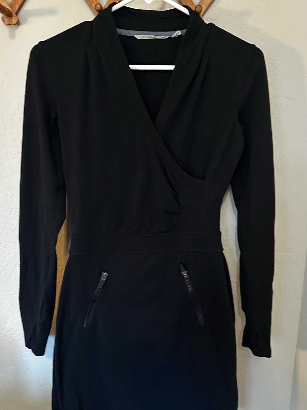 Athleta Black Long-Sleeve Faux Wrap Dress